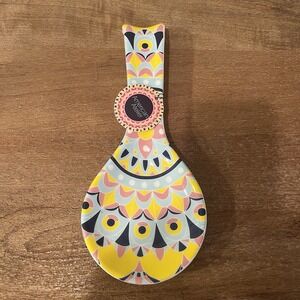NWT American Atelier Moroccan Ceramic Spoon Rest Multicolor Boho Tile Medallion